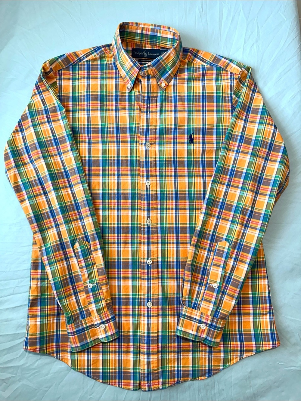 Ralph Lauren Custom Fit Plaid Button-Down Shirt | Orange Multi | S